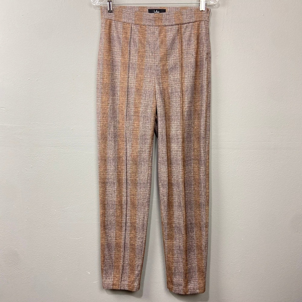 Lulus Plaid Pants Sz S Neutral Tweedy Flannel Tailored Trousers Academia Preppy